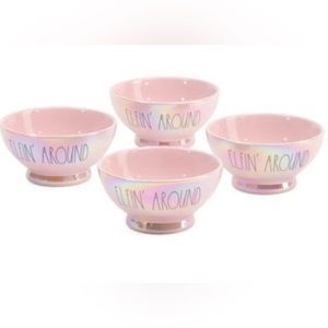 New in Box Rae Dunn Ceramic Pink Iridescent “Elfin Around” set of (4) 12oz bowls